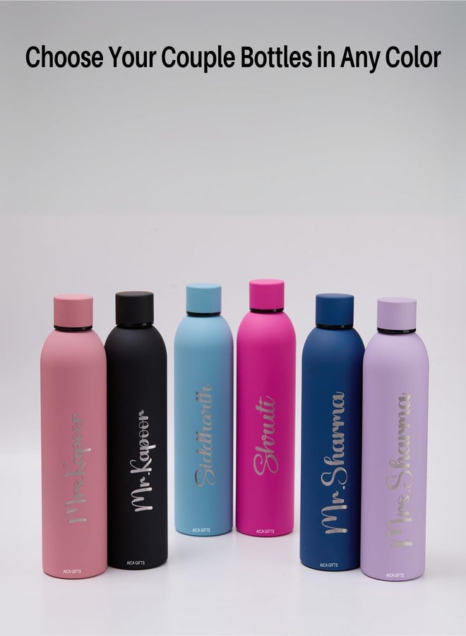 Aica Personalized Couple Stainless Steel Combo Water Bottles Set - 500ml Hot & Cold | Customized Ideal Birthday Anniversary Travel Gifts for Men Women Girls Boys | Perfect Gym Office College Daily Use - Image 4